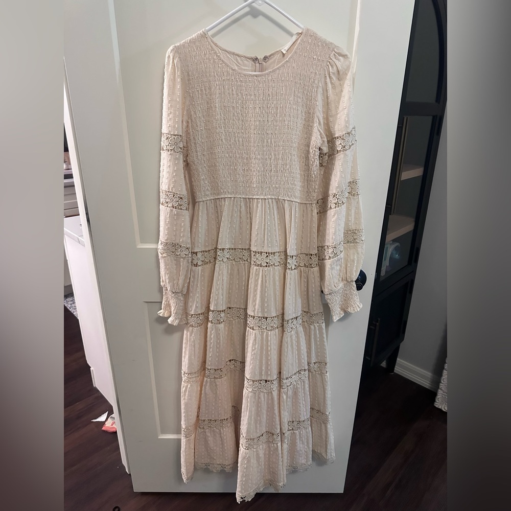 By Together Cream Long Sleeve Lace Dress